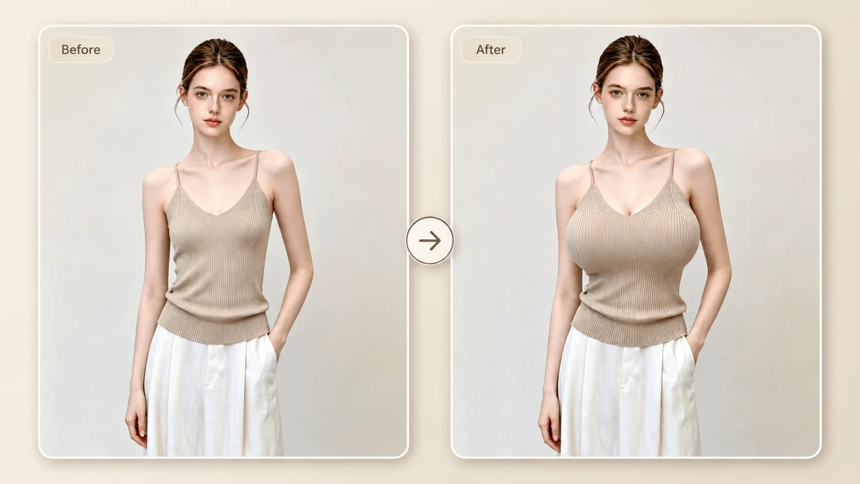 Side-by-side original and breast-expansion style preview